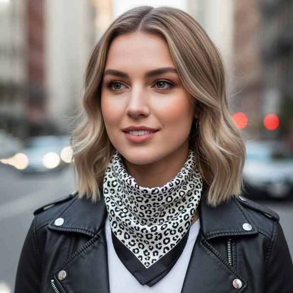 FLOWER SILKY BANDANA SQUARE NECK SCARF