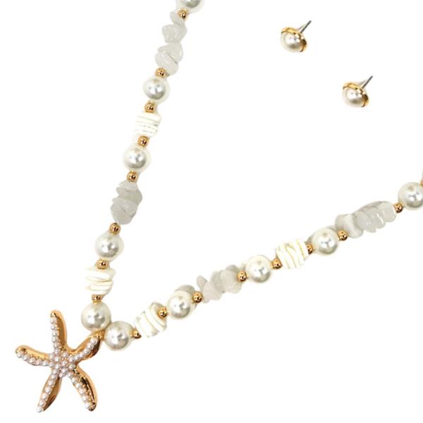 STARFISH PEARL BEAD PENDANT BEADED NECKLACE