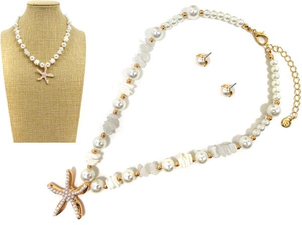 STARFISH PEARL BEAD PENDANT BEADED NECKLACE