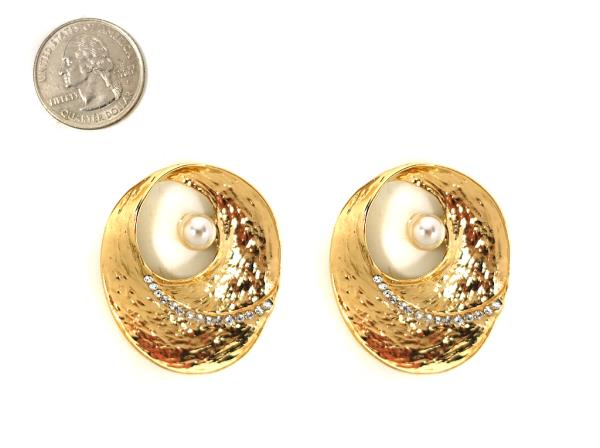 PEARL BEAD RHINESTONE ROUND METAL EARRING