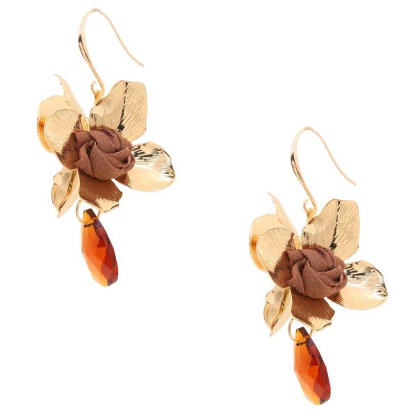 FLOWER RUFFLE BEAD DANGLE EARRING