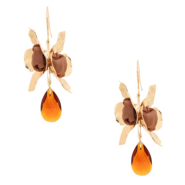 FLOWER RUFFLE BEAD DANGLE EARRING