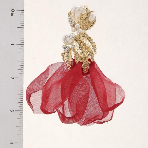 PEARL BEAD RHINESTONE METAL TULLE DANGLE EARRING