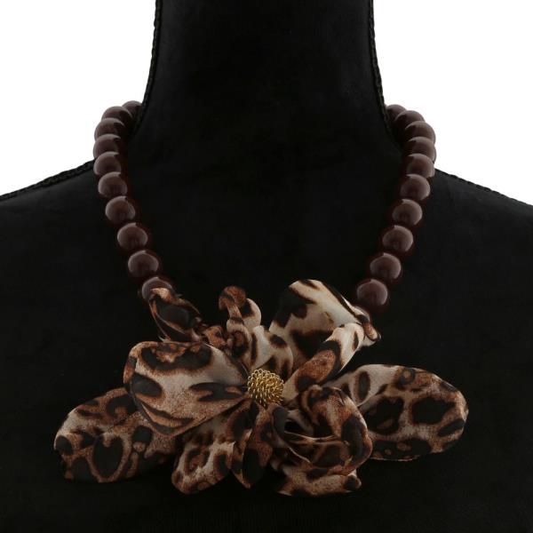 ANIMAL PRINT FABRIC BEADED NECKLACE