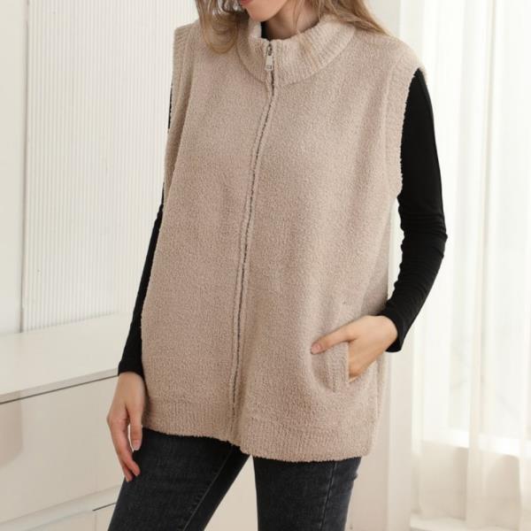 SOLID OVERSIZED ZIPPER SWEATER VEST W POCKETS