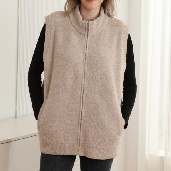 SOLID OVERSIZED ZIPPER SWEATER VEST W POCKETS