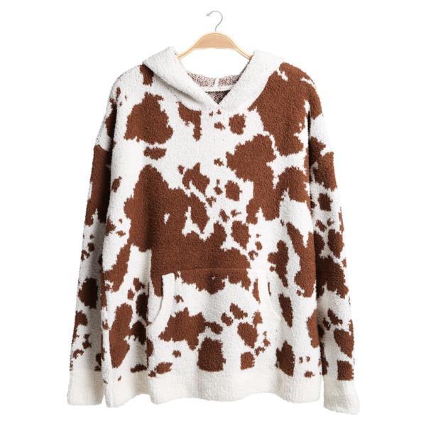 COW HOODED SWEATER W/ POCKET