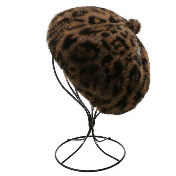 FAUX FUR LEOPARD BERET HAT