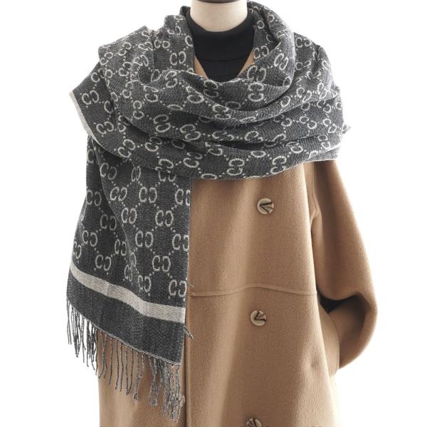MONOGRAM PATTERN FRINGE OBLONG SCARF