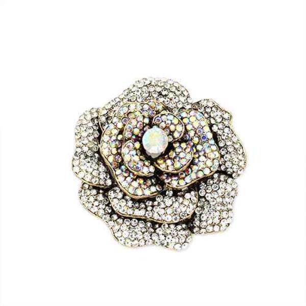RHINESTONE ROSE BROOCH