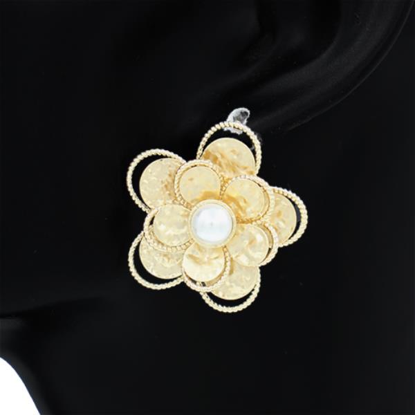 METAL PEARL FLOWER POST EARRING
