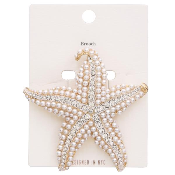 PEARL BEAD RHINESTONE STARFISH BROOCH