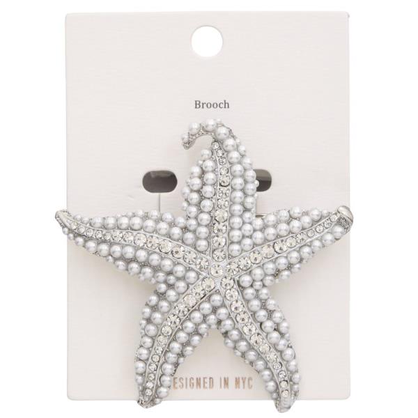 PEARL BEAD RHINESTONE STARFISH BROOCH