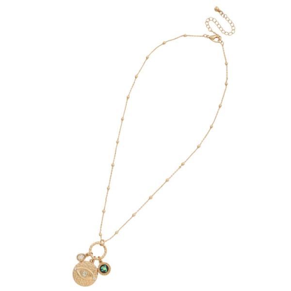 EYE COIN CRYSTAL CHARM BALL BEAD METAL NECKLACE