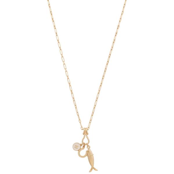 FISH HORSESHOE CHARM METAL NECKLACE