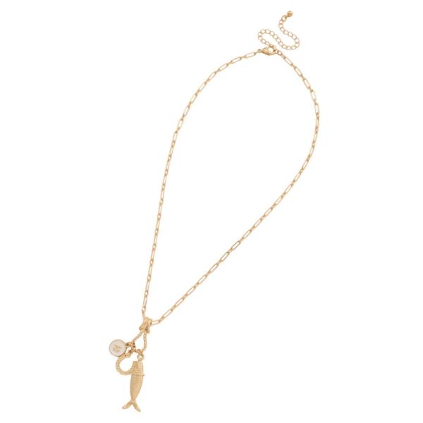 FISH HORSESHOE CHARM METAL NECKLACE