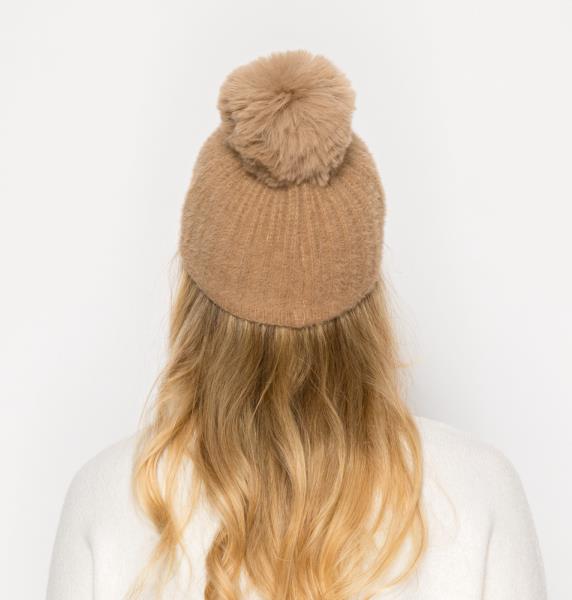 FAUX FUR POMPOM KNIT BASEBALL CAP
