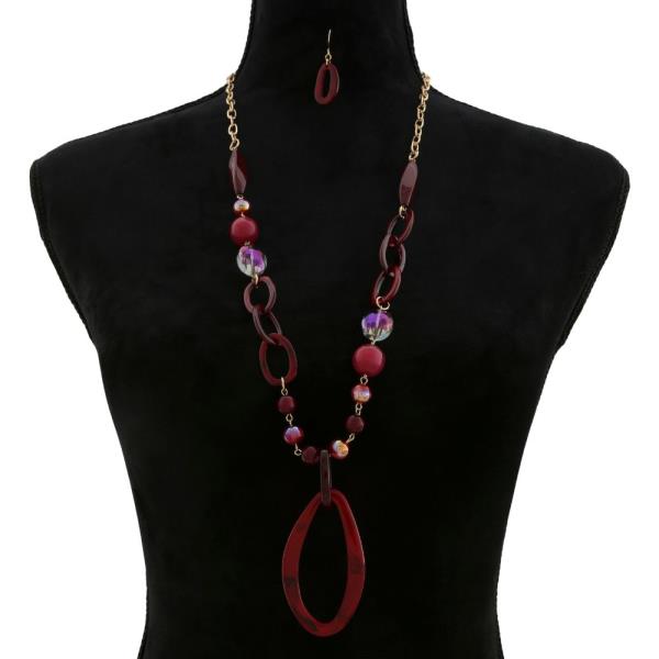 ACETATE OVAL PENDANT BEADED NECKLACE
