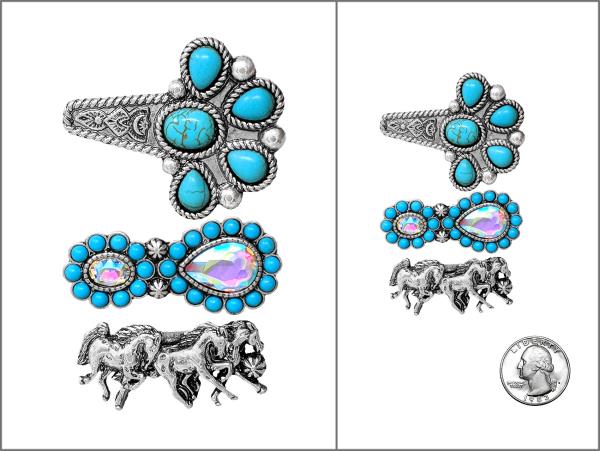 WESTERN STYLE TURQUOISE BEAD HAIR CLIP SET