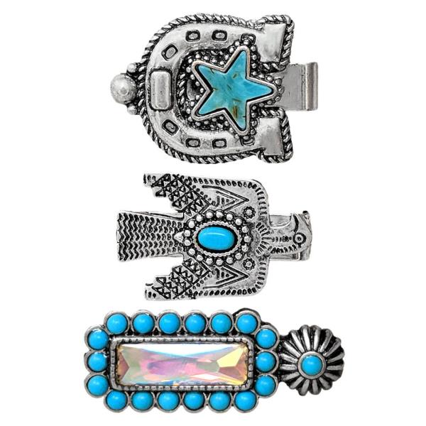 WESTERN TURQUOISE BEAD HAIR CLIP SET