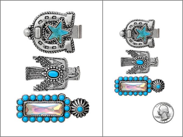 WESTERN TURQUOISE BEAD HAIR CLIP SET