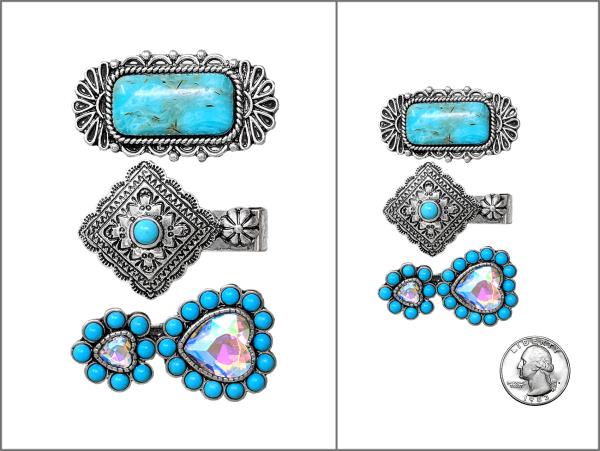 WESTERN STYLE TURQUOISE BEAD HAIR CLIP SET