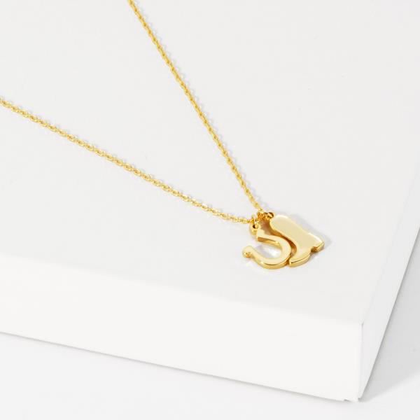 18K GOLD RHODIUM HONKY TONK WESTERN BOOTS HORSESHOE NECKLACE