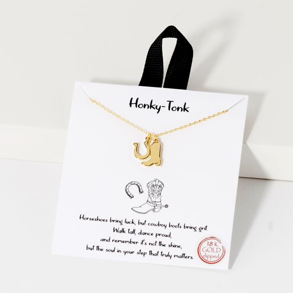 18K GOLD RHODIUM HONKY TONK WESTERN BOOTS HORSESHOE NECKLACE