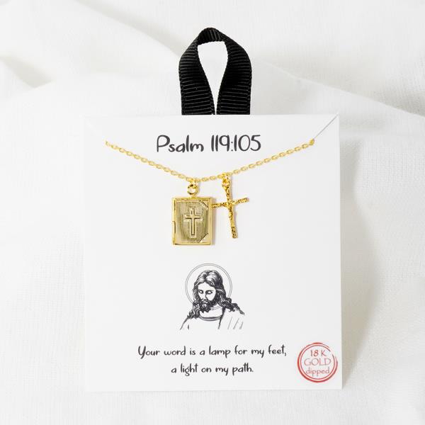 18K GOLD RHODIUM PSALM 119 105 CROSS NECKLACE