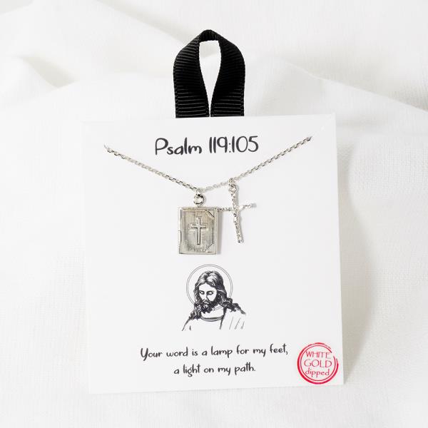 18K GOLD RHODIUM PSALM 119 105 CROSS NECKLACE