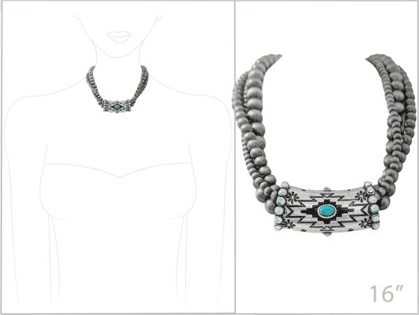 WESTERN BALL SEMI STONE TEXTURED NECKLACE