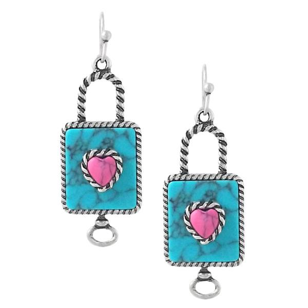 WESTERN LOCK HEART DANGLE EARRING