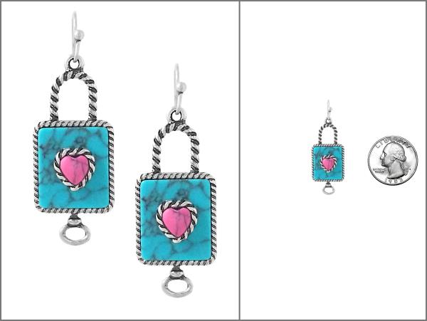 WESTERN LOCK HEART DANGLE EARRING