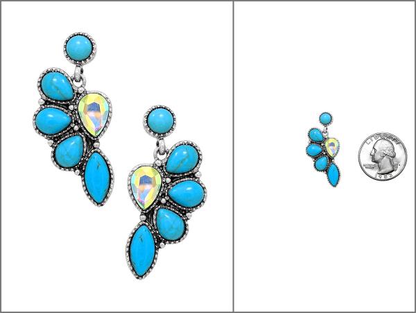 WESTERN SEMI STONE TURQUOISE BEAD RHINESTONE EARRING