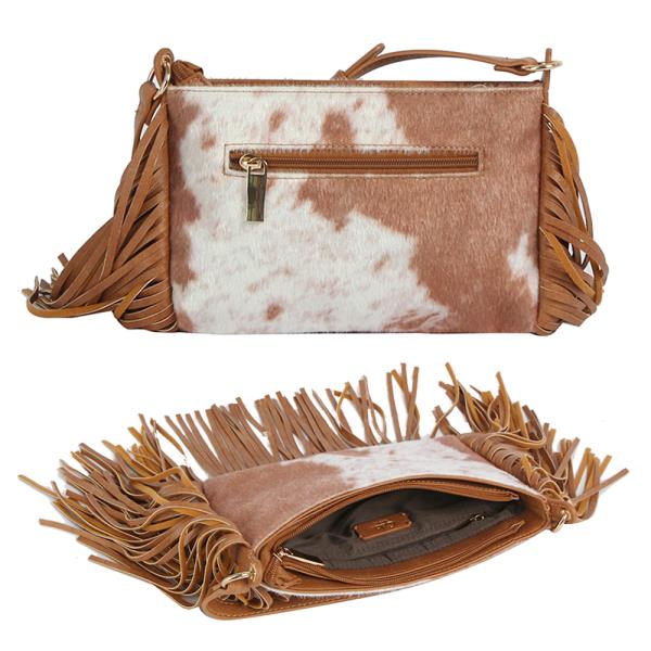 COW TEXTURED FRINGE CROSSBODY BAG