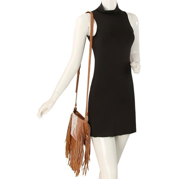 COW TEXTURED FRINGE CROSSBODY BAG