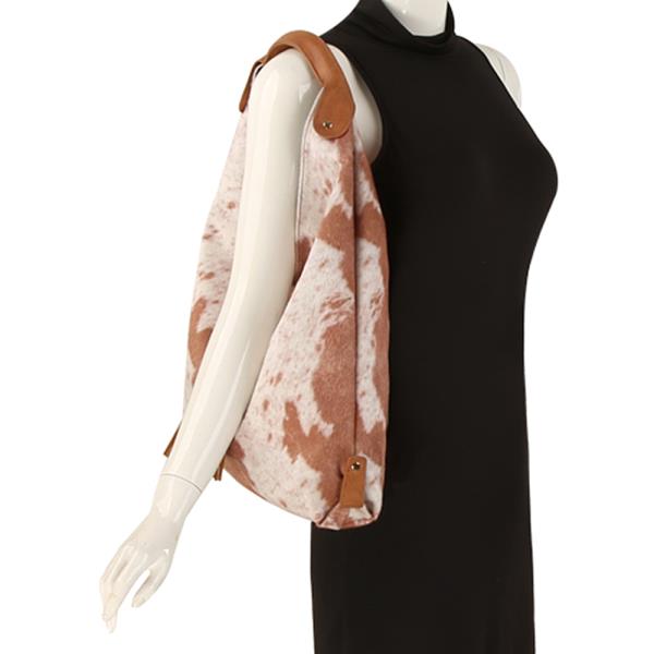 COW TEXTURE TASSEL HOBO BAG