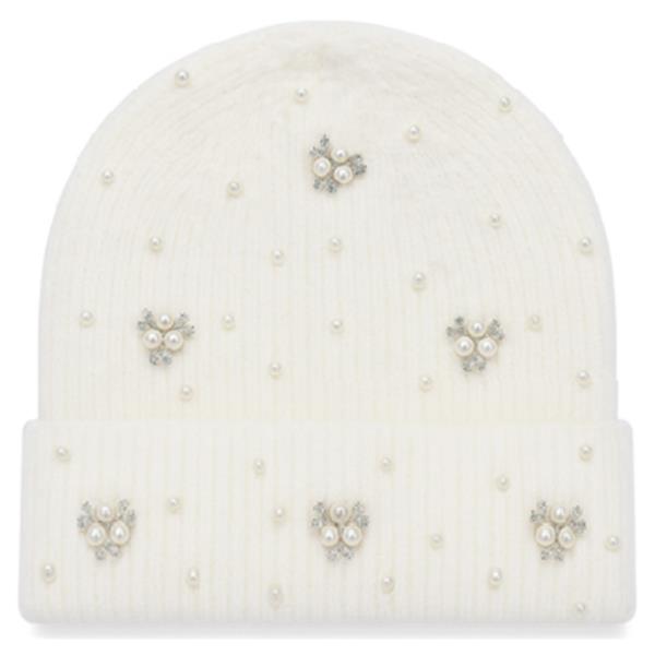 PEARL RHINESTONE EMBELLISHED KNIT BEANIE
