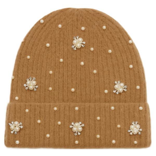 PEARL RHINESTONE EMBELLISHED KNIT BEANIE