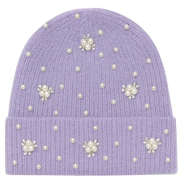 PEARL RHINESTONE EMBELLISHED KNIT BEANIE