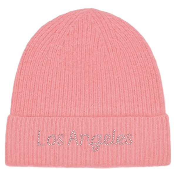 RHINESTONE LOS ANGELES LETTERING KNIT BEANIE HAT