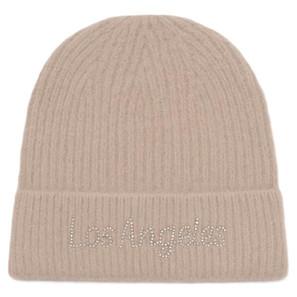 RHINESTONE LOS ANGELES LETTERING KNIT BEANIE HAT