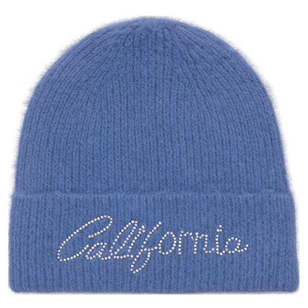 RHINESTONE CALIFORNIA LETTERING KNIT BEANIE HAT