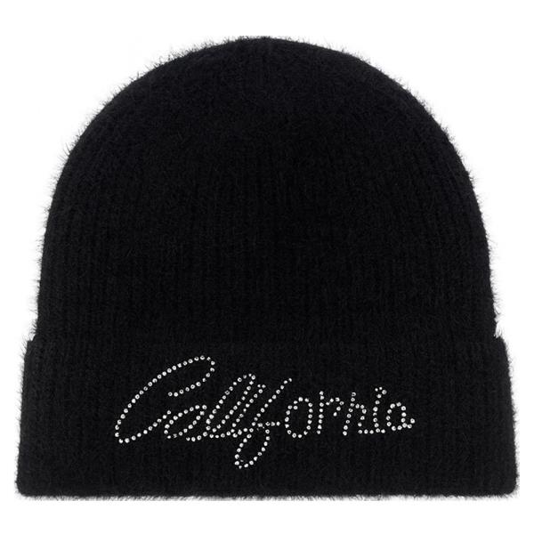 RHINESTONE CALIFORNIA LETTERING KNIT BEANIE HAT