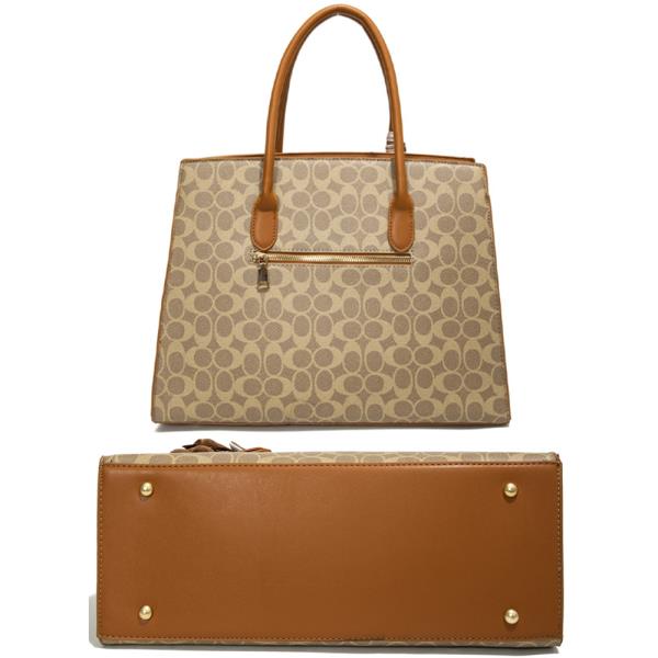 3IN1 OVAL PRINT DESIGN HANDLE SATCHEL W MATCHING BAG AND WALLET SET