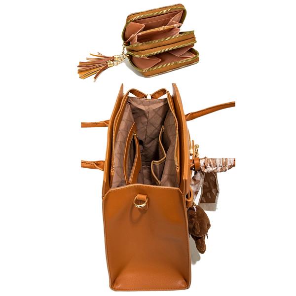 3IN1 OVAL PRINT DESIGN HANDLE SATCHEL W MATCHING BAG AND WALLET SET