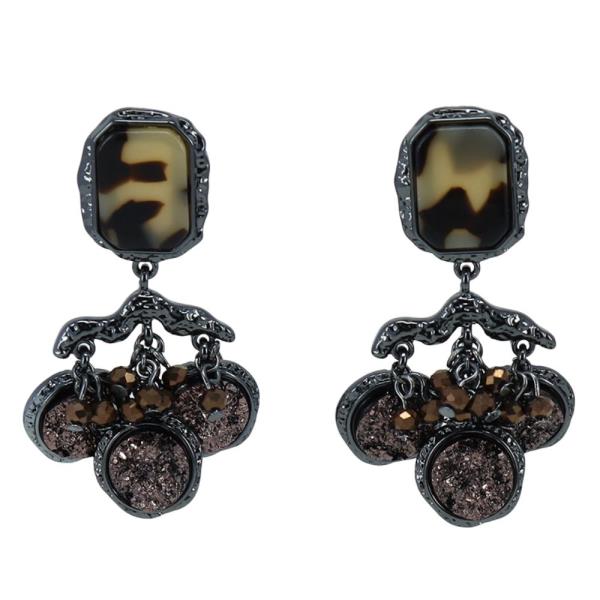 TORTOISE PATTERN DRUZY STONE DANGLE EARRING
