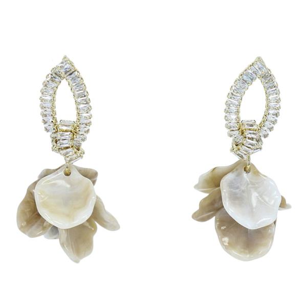 RHINESTONE ACETATE PETAL DANGLE EARRING