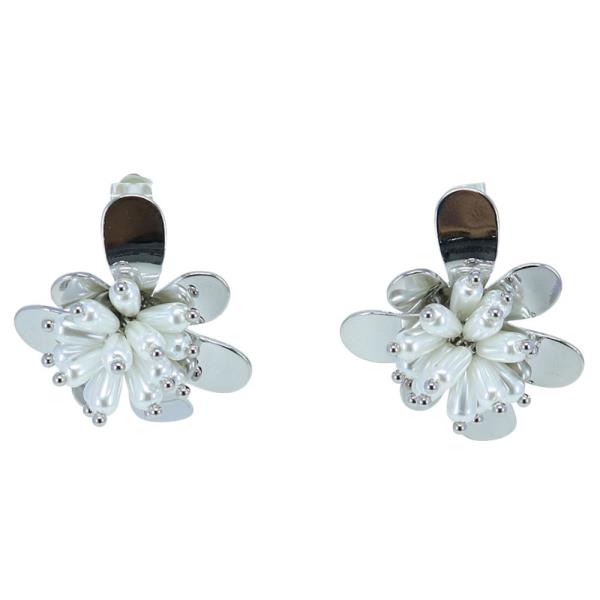 METAL FLOWER PEARL BEAD EARRING
