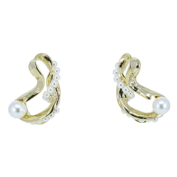 PEARL BEAD BENT METAL EARRING